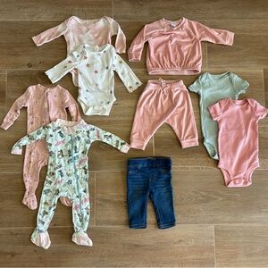 Baby Girl Pink Blue Footie and Onesie Bundle 3-6M